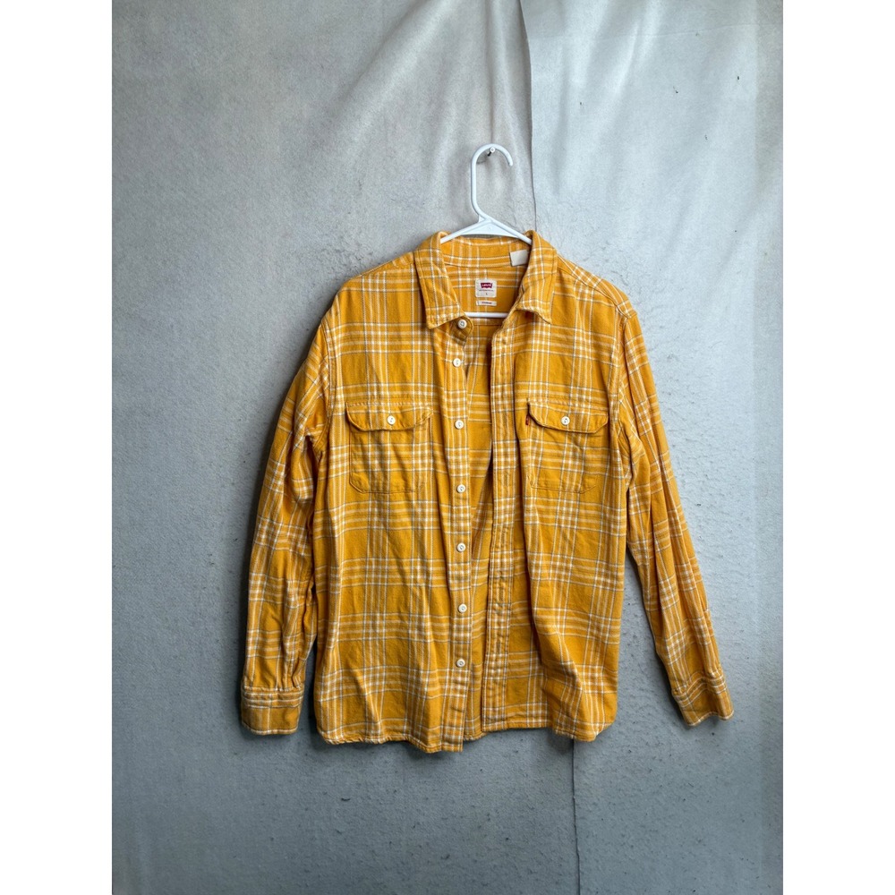 Levis Mens Yellow Plaid Long Sleeve Button Down Flannel Shirt Large Standard Fit